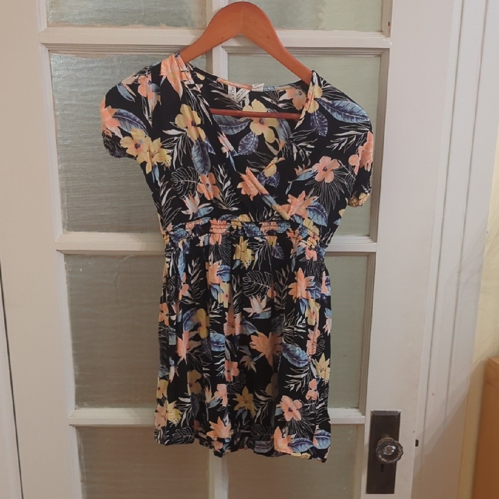 Roxy Kids Floral Dress - Black and Peach
